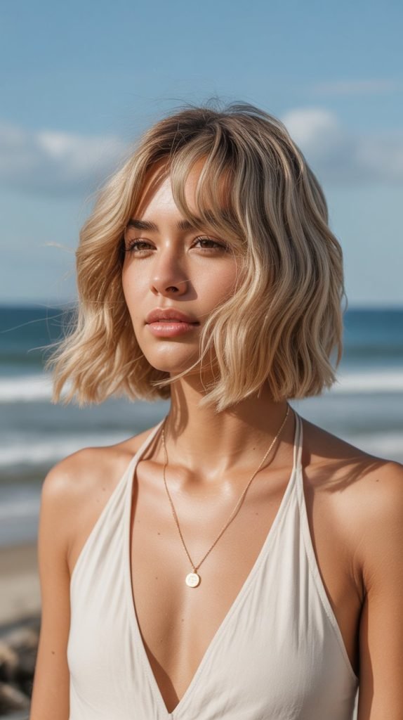 21. Beachy Long Bob with Curtain Fringe