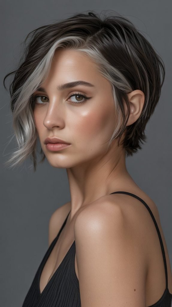 12. Silver Highlights on Dark Brunette Hair