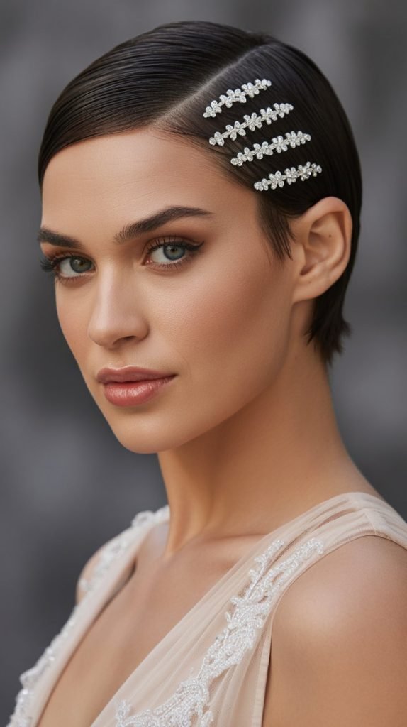 Slicked Side Part with Hair Jewels