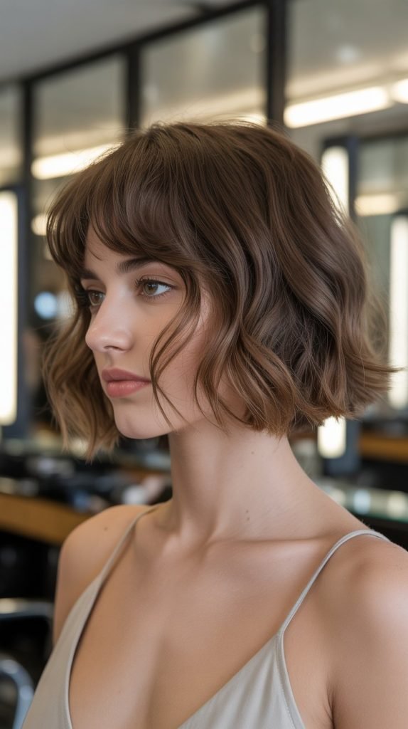 Classic Shoulder-Length Lob with Soft Curtain Bangs