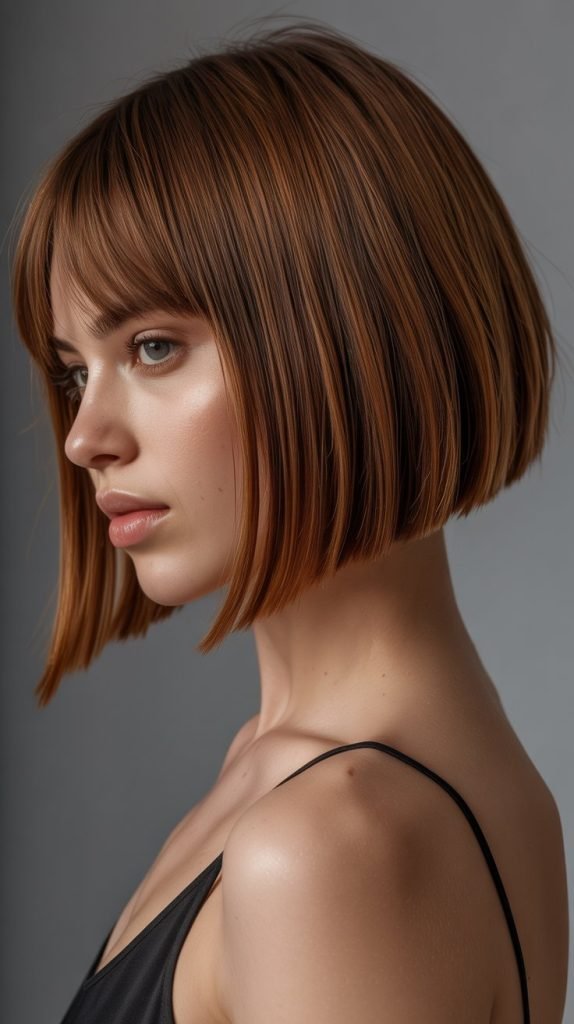 14. Sleek Angled Long Bob with Curtain Bangs