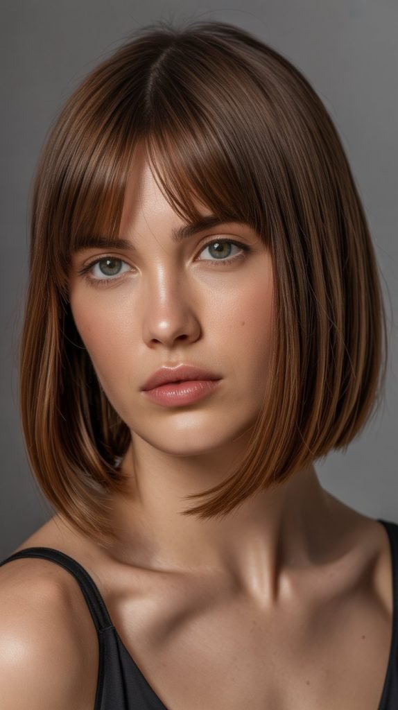  Sleek Long Bob with Face-Framing Curtain Bangs