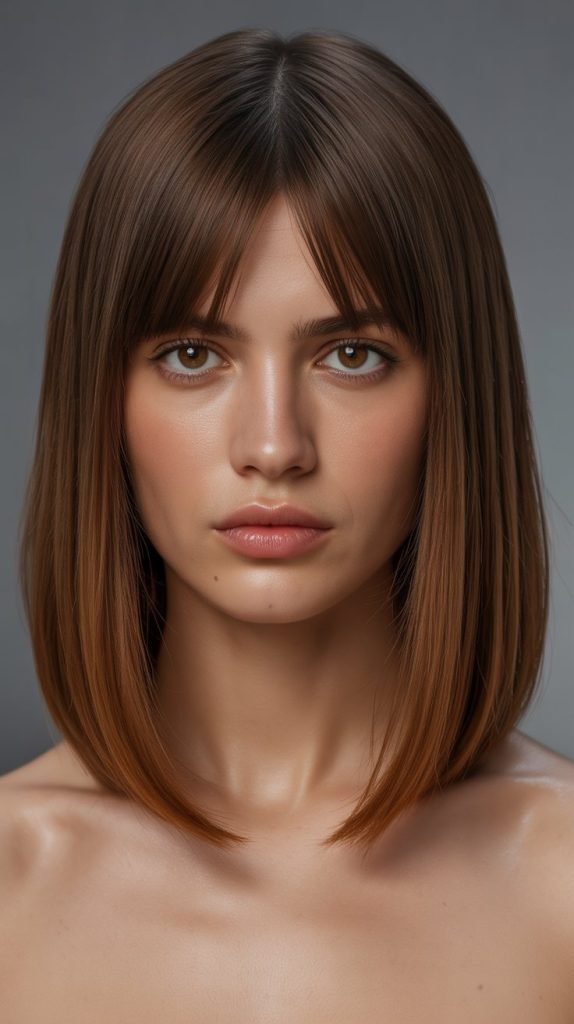 Sleek Long Bob with Curtain Bangs and Middle Part