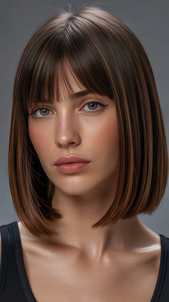 31. Sleek and Straight Long Bob with Curtain Bangs