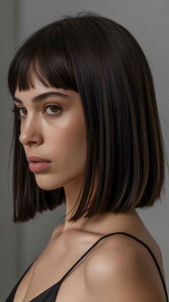 3. Sleek Straight Long Bob with Curtain Bangs