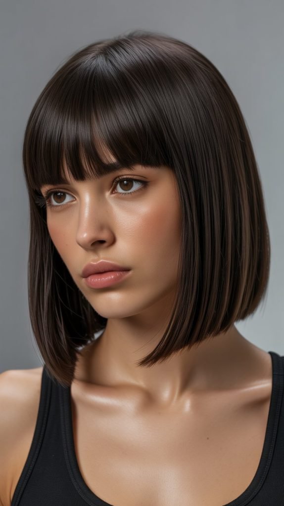 Sleek Straight Inverted Bob with Blunt Curtain Bangs