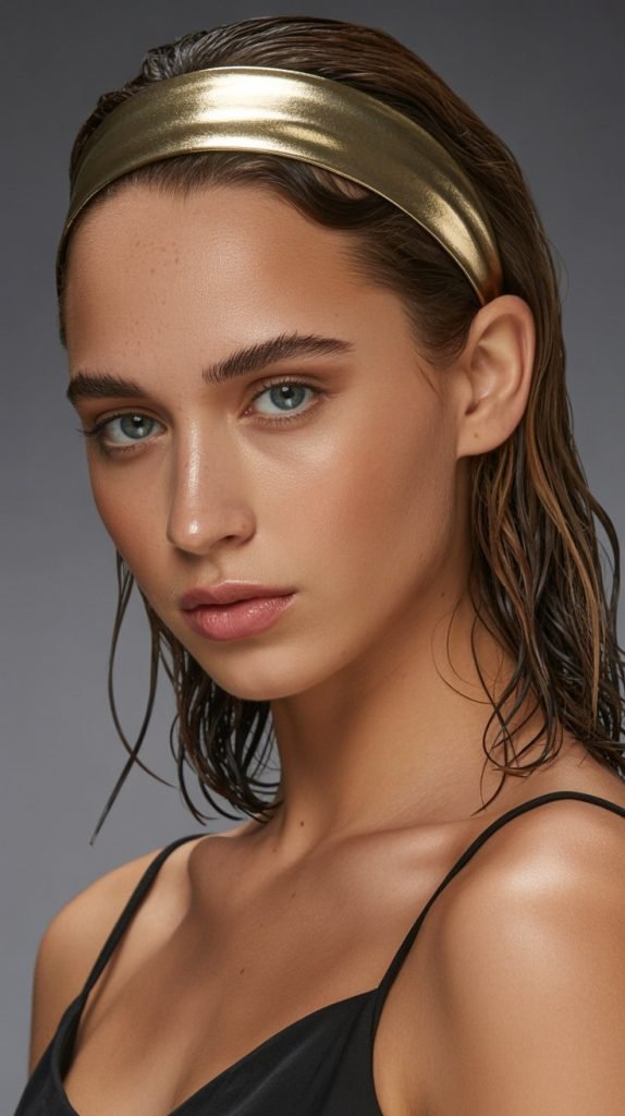 11. Slicked-Back Style with Metallic Headband
