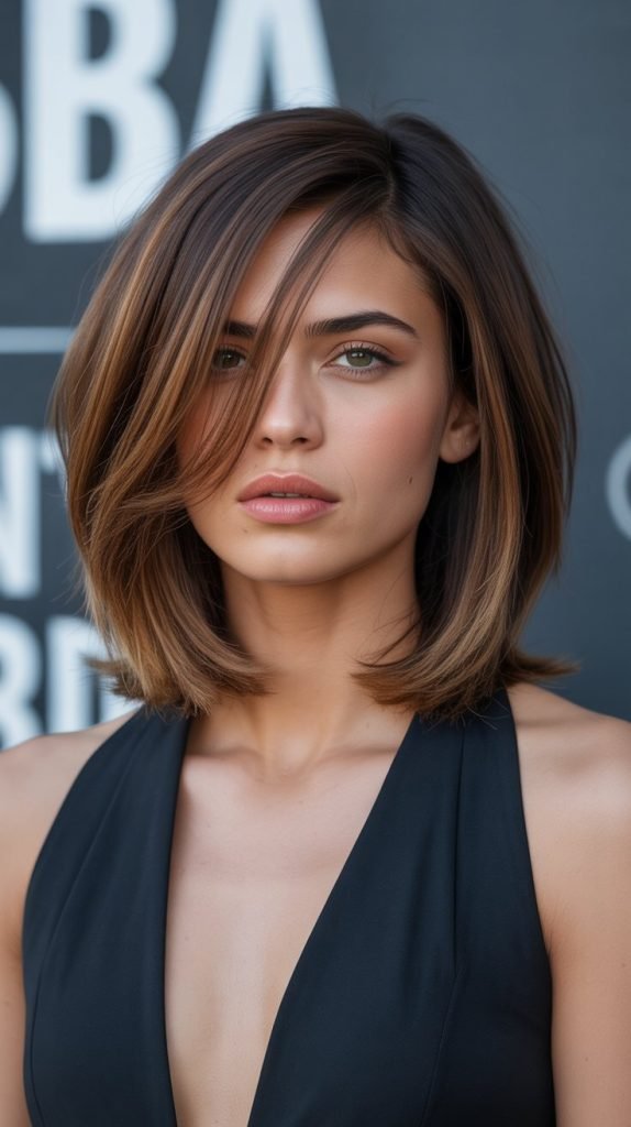 15. Soft Layered Long Bob with Deep Side Part