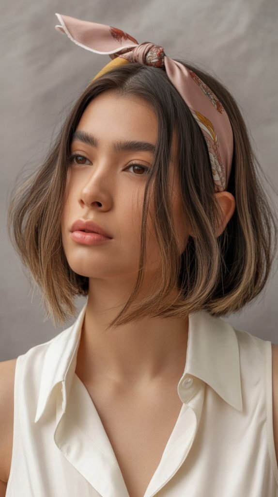 25. Soft Layered Long Bob with Scarf Accessory