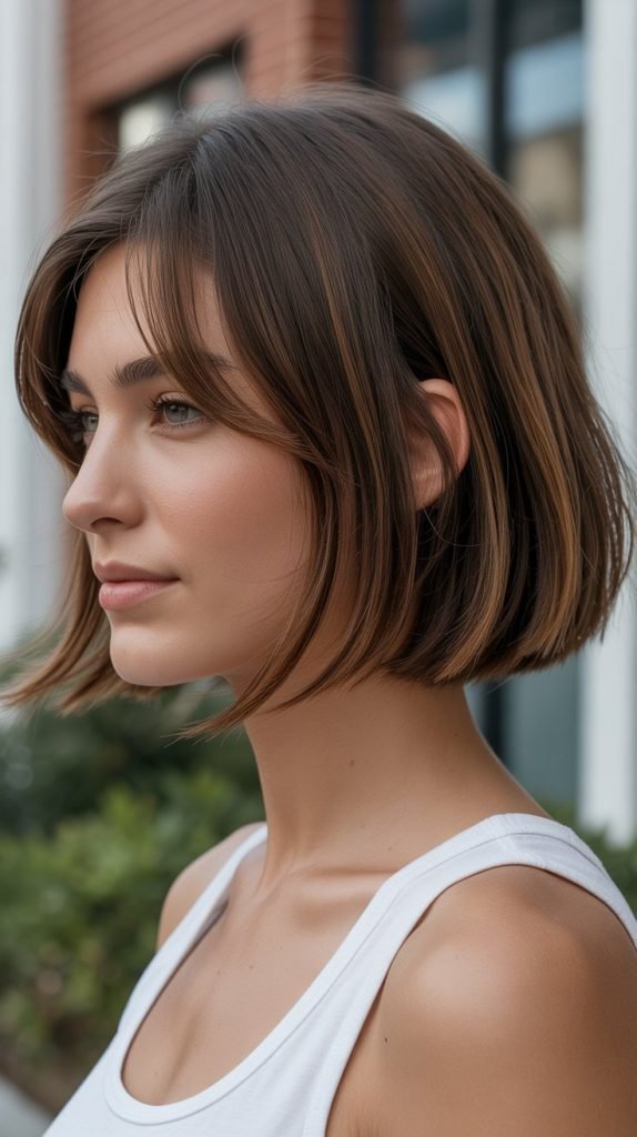 Graduated Long Bob with Soft Curtain Bangs