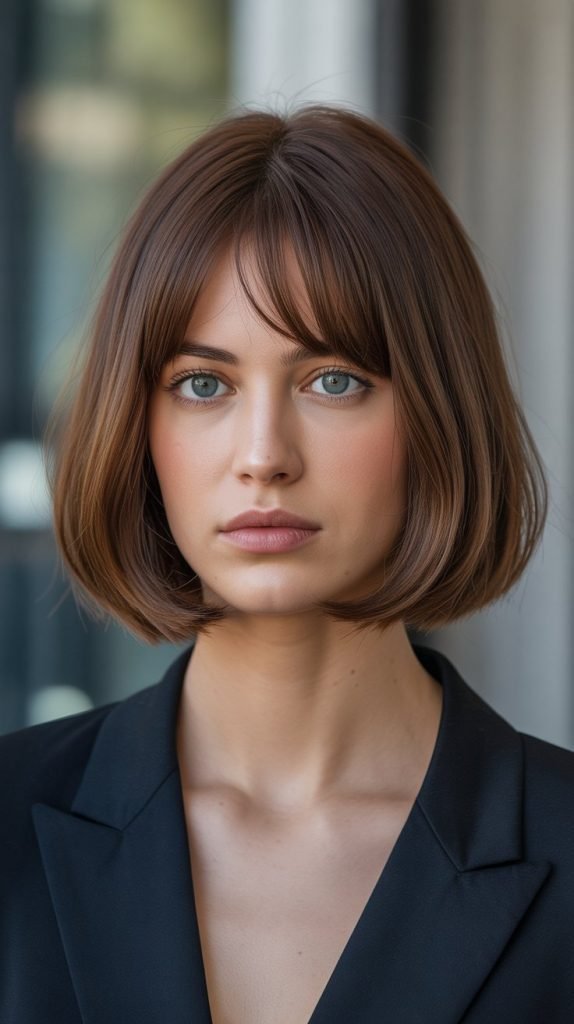 Classic Shoulder-Length Bob with Soft Curtain Bangs