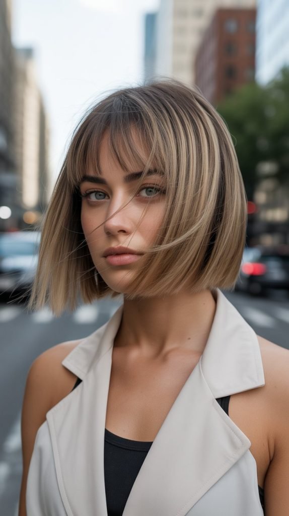 Asymmetrical Long Bob with Curtain Bangs