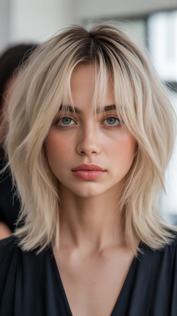 Piecey Long Bob with Separated Curtain Bangs