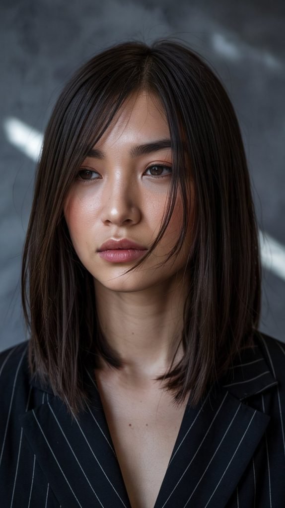 . Long Bob with Diagonal Bangs