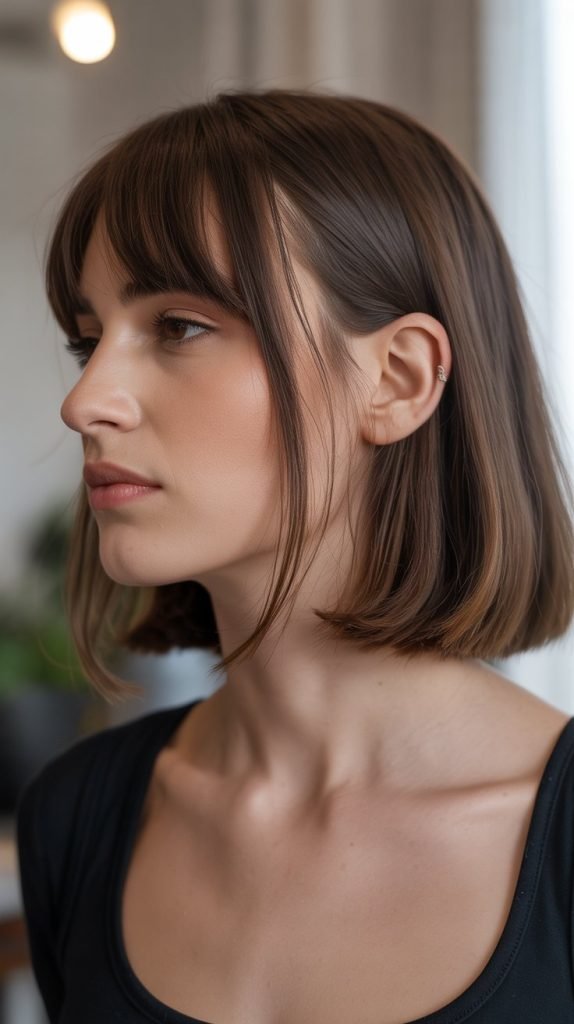 Long Bob with Curtain Bangs and Tucked Behind Ears