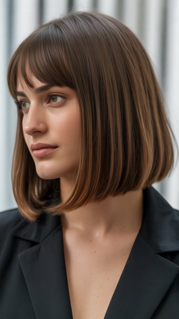 Long Bob with Curtain Bangs and Tucked Under Ends