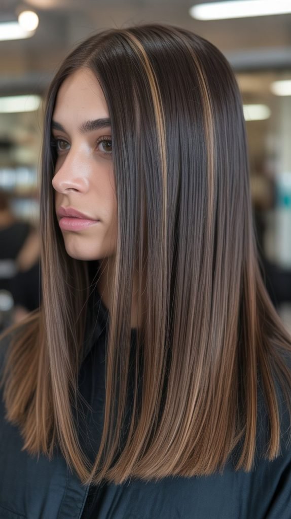 Caramel Highlights on Straight Brown Hair