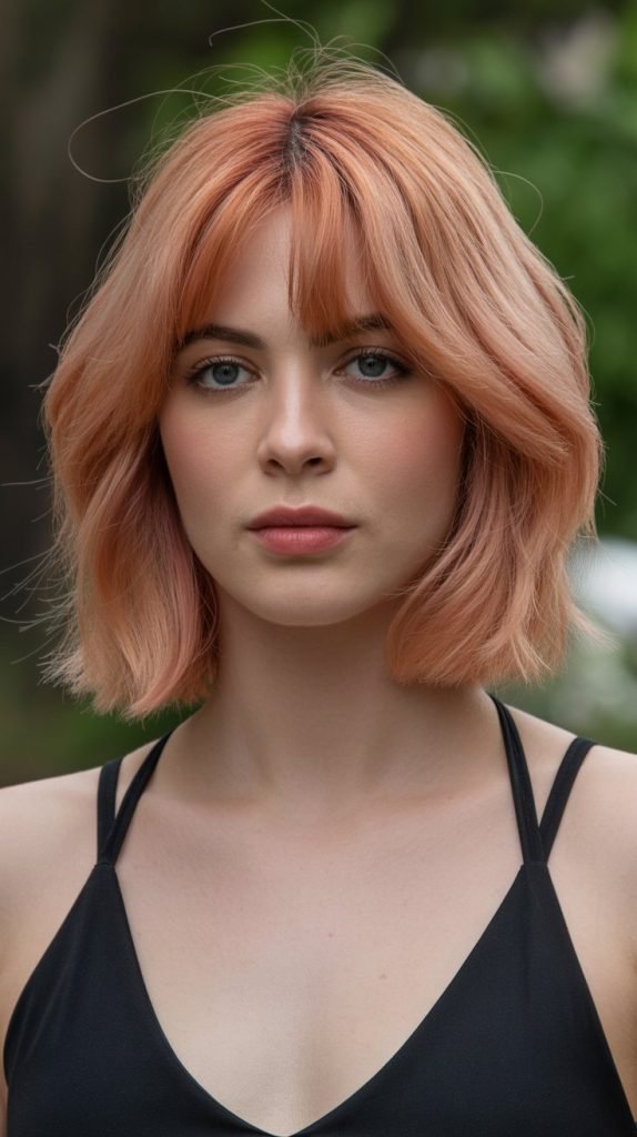 17. Strawberry Blonde Bob with Curtain Bangs