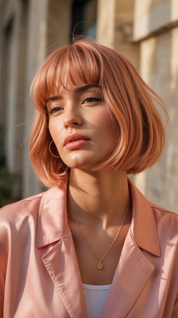 27. Strawberry Blonde Bob with Curtain Bangs