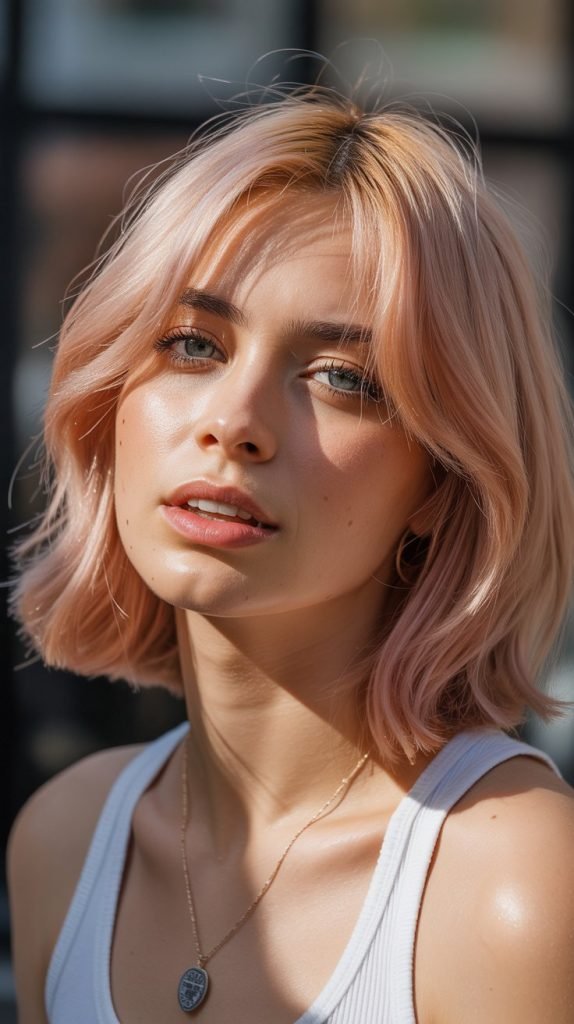 Strawberry Blonde Bob with Curtain Bangs