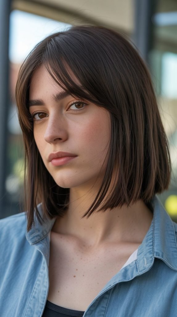 Textured Long Bob with Piecey Curtain Bangs