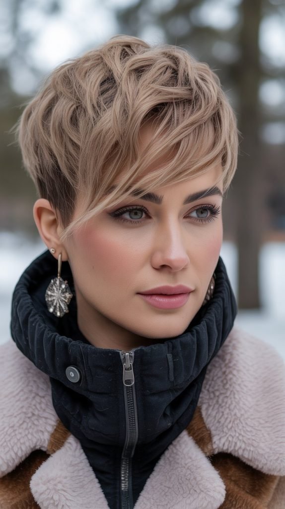 Textured Pixie with Side Swept Bangs
