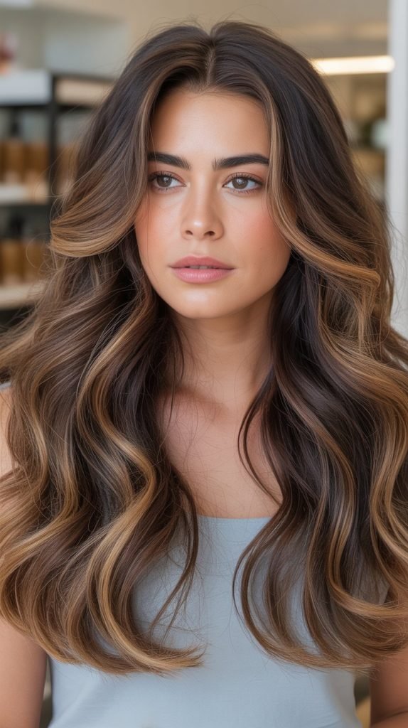 Caramel Highlights on Thick Brown Hair