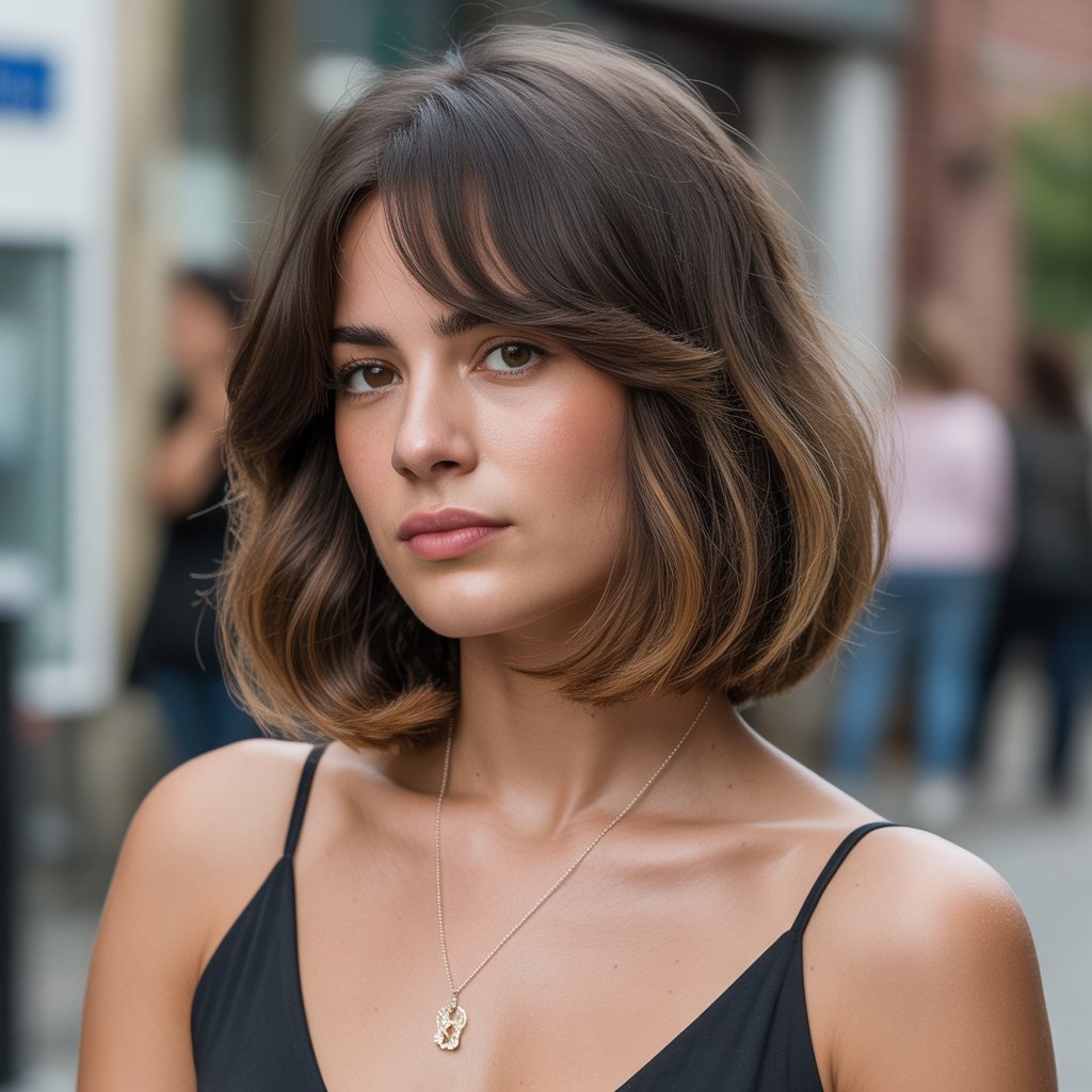 15. Long Bob with Curtain Bangs for Thick Hair