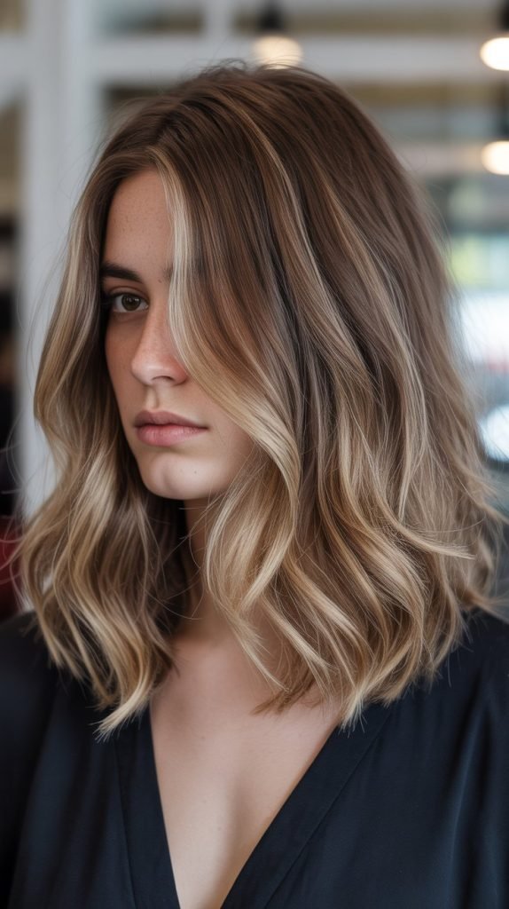 13. Long Bob with Balayage Highlights