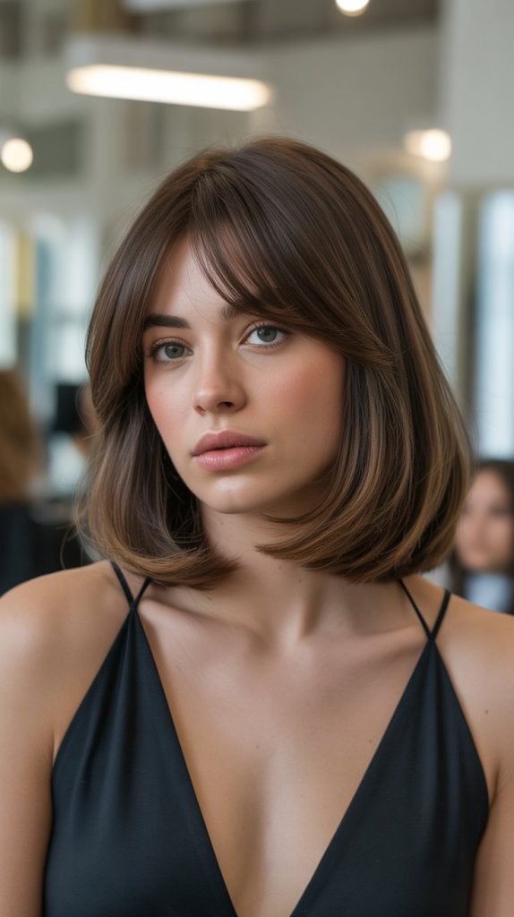 10. Long Bob with Curtain Bangs for Thick Hair