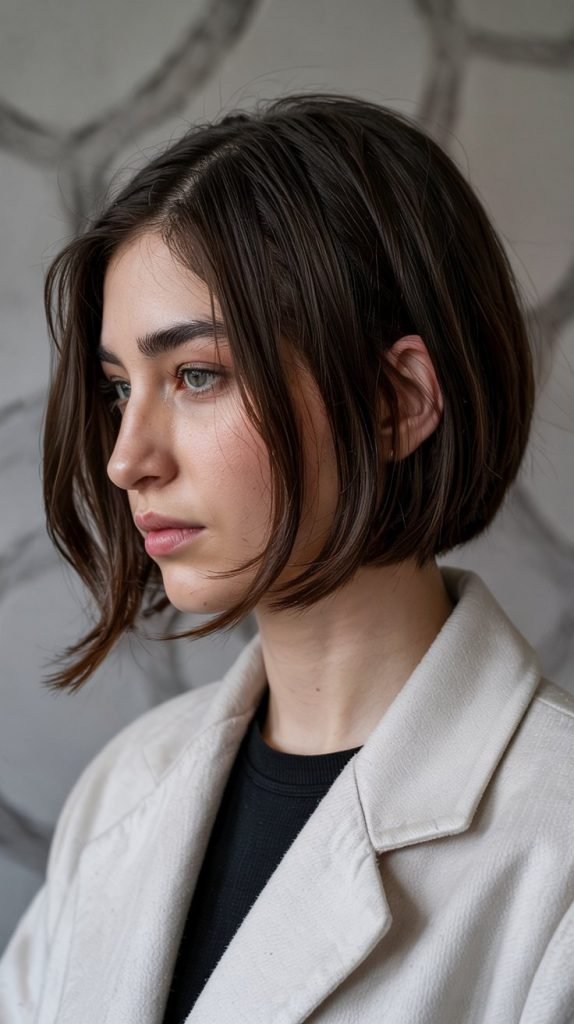 Angled Long Bob with Side-Swept Bangs
