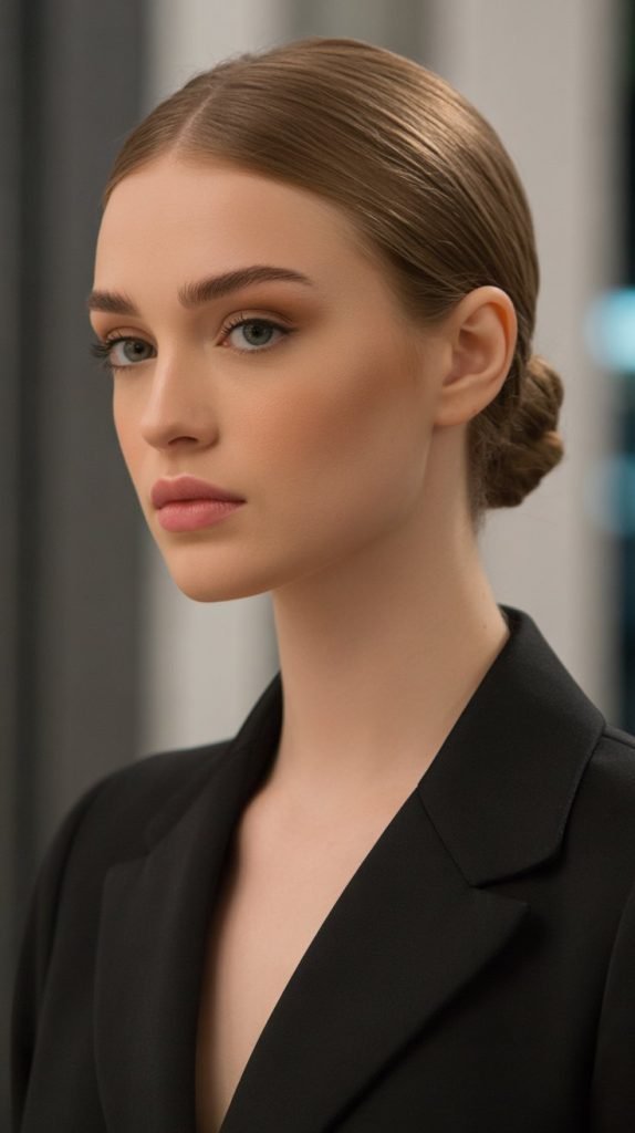 30. Sleek Low Bun with Height