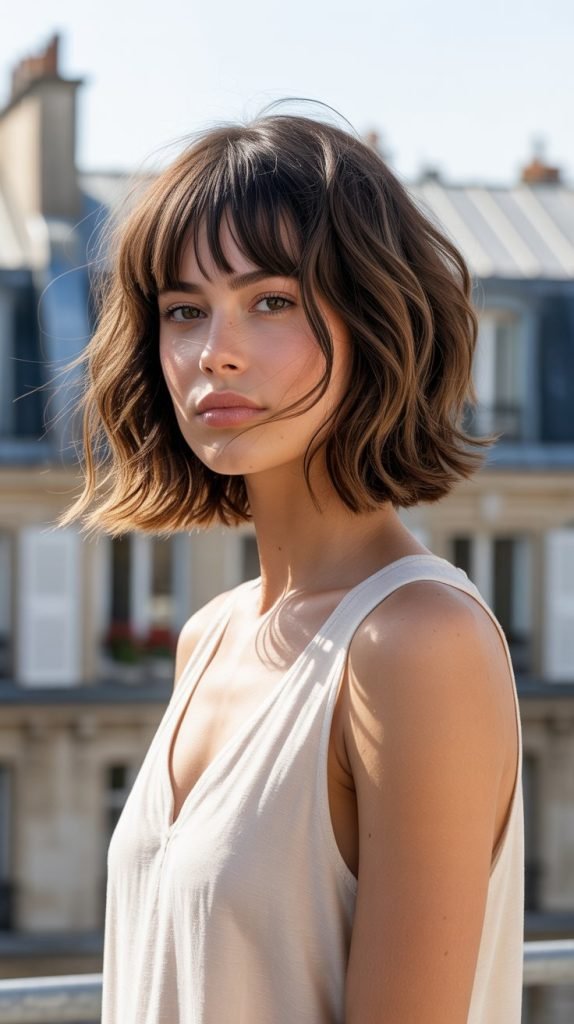 12. Tousled Long Bob with Effortless Curtain Bangs