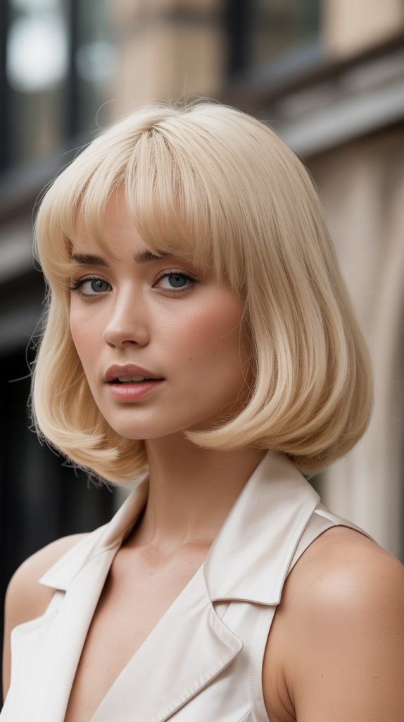 9. Graduated Long Bob with Curved Bangs