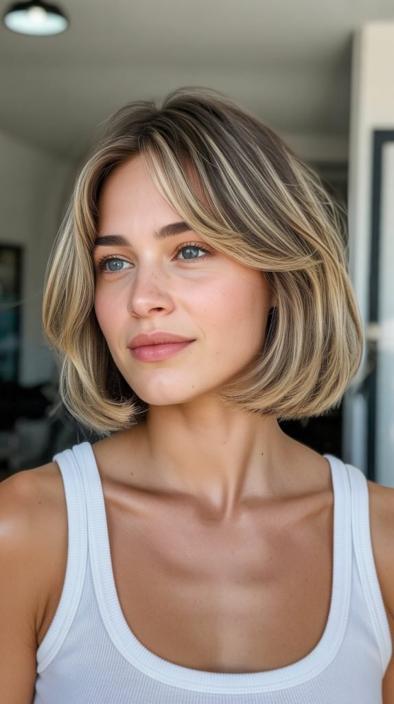 Versatile Long Bob with Adaptable Curtain Bangs
