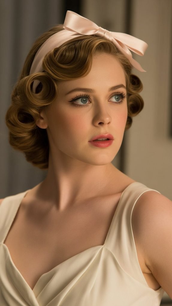 9. Vintage Pin Curls with Satin Headband