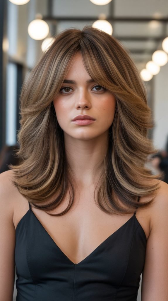 12. Voluminous Long Bob with Full Curtain Bangs