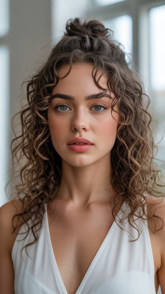  Classic Half Up Top Knot with Loose Curls