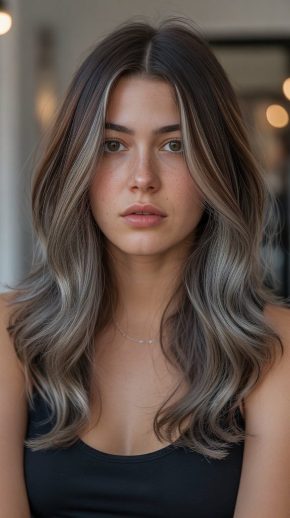 16. Graphite Balayage on Warm Brown Hair