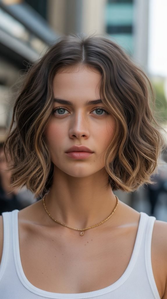 20. Wavy Long Bob with Middle Part