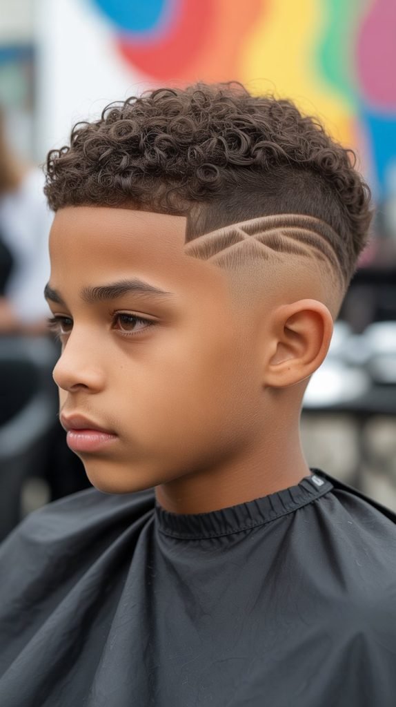 Burst Fade with Curls on Top