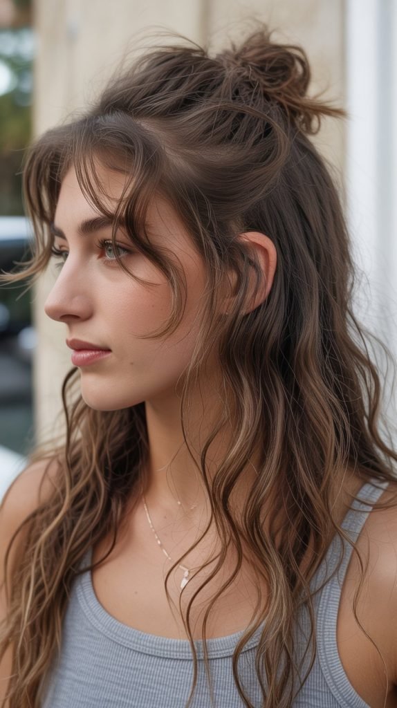  Messy Textured Half-Up Bun