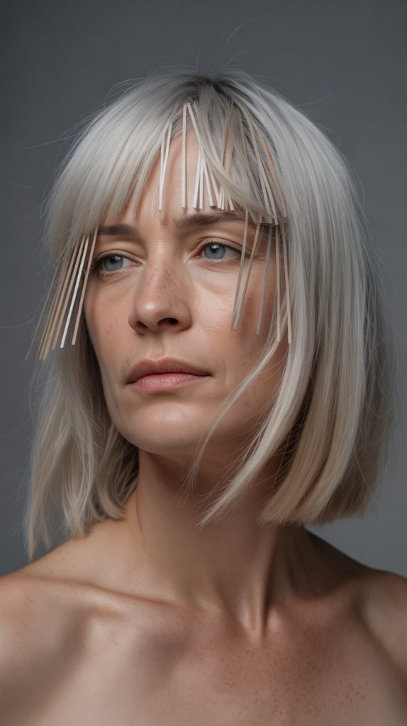 27. Disconnected Long Bob with Graphic Bangs