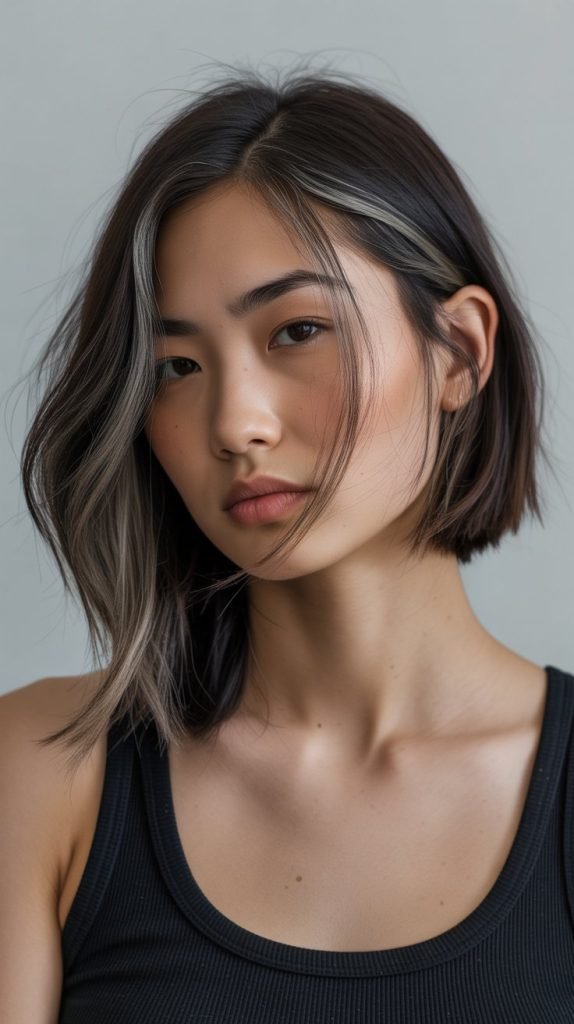 25. Asymmetrical Long Bob with Side-Part Curtain Bangs