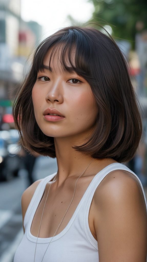 30. Classic Korean Long Bob with See-Through Curtain Bangs