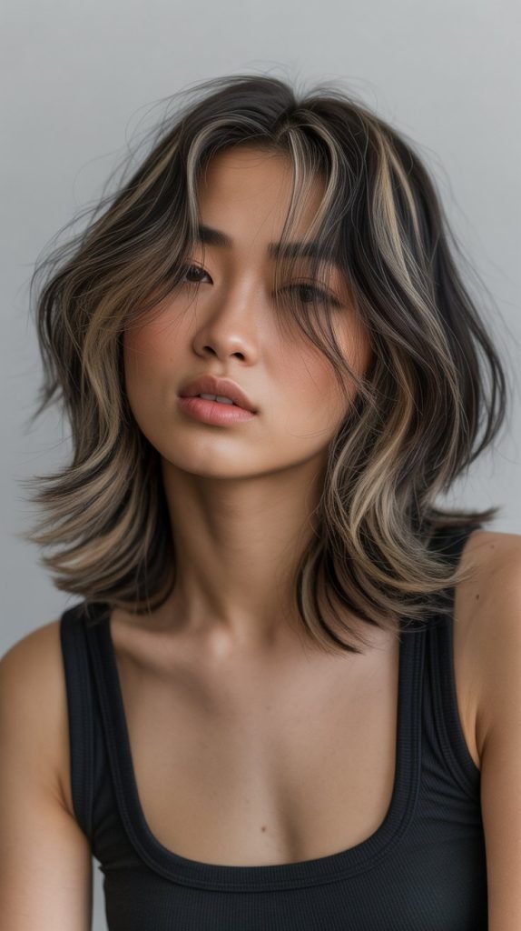 23. Textured Long Bob with Piecey Curtain Bangs