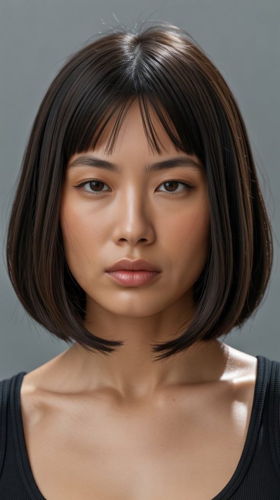 9. Sleek Long Bob with Minimal Curtain Bangs