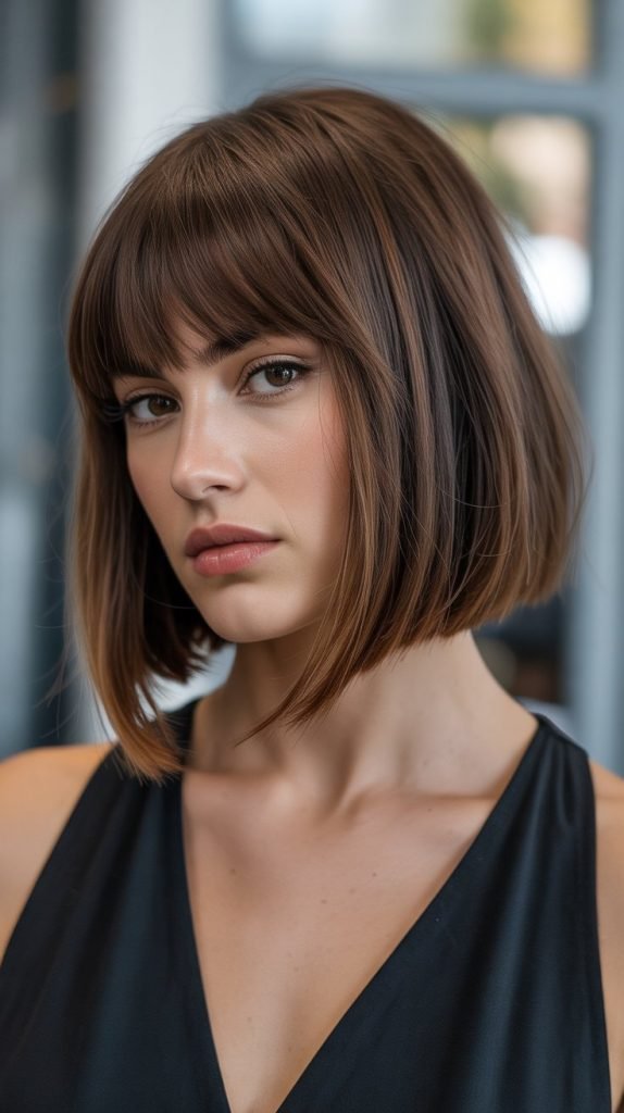 9. Asymmetrical Long Bob with Curtain Bangs