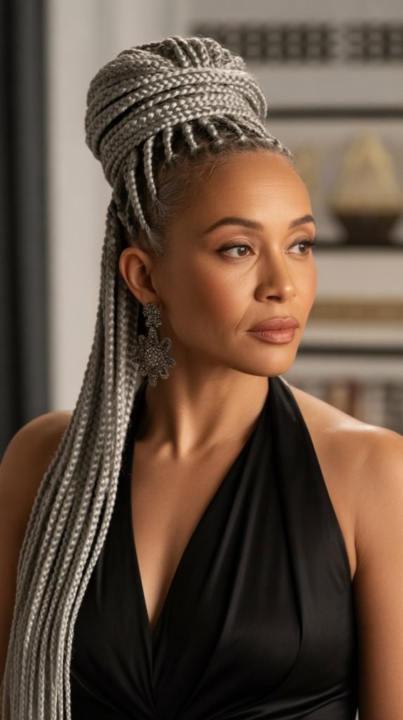 27. Box Braids in Updo