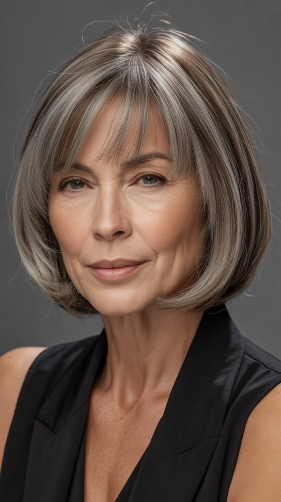 Blunt Cut Lob with Center-Parted Curtain Bangs